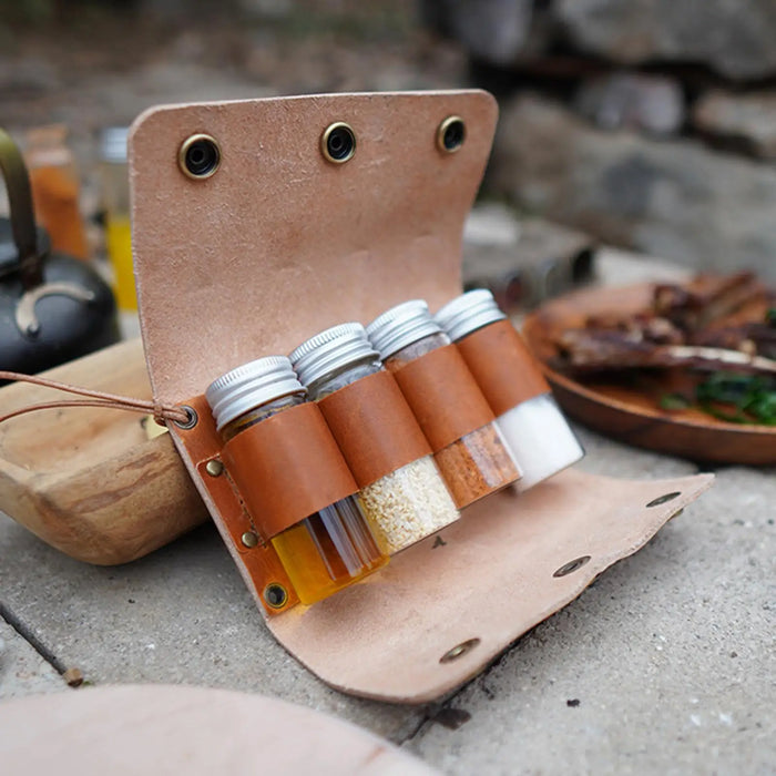 Leather Spice Jar Storage Bag